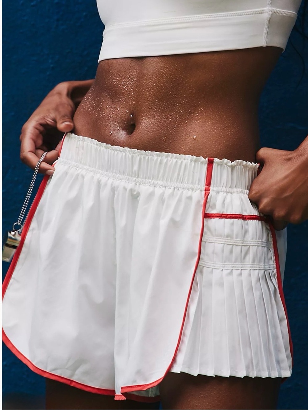Free People FP Movement Easy Tiger Shorts Medium White Red Trim Athletic Workout - Picture 8 of 9